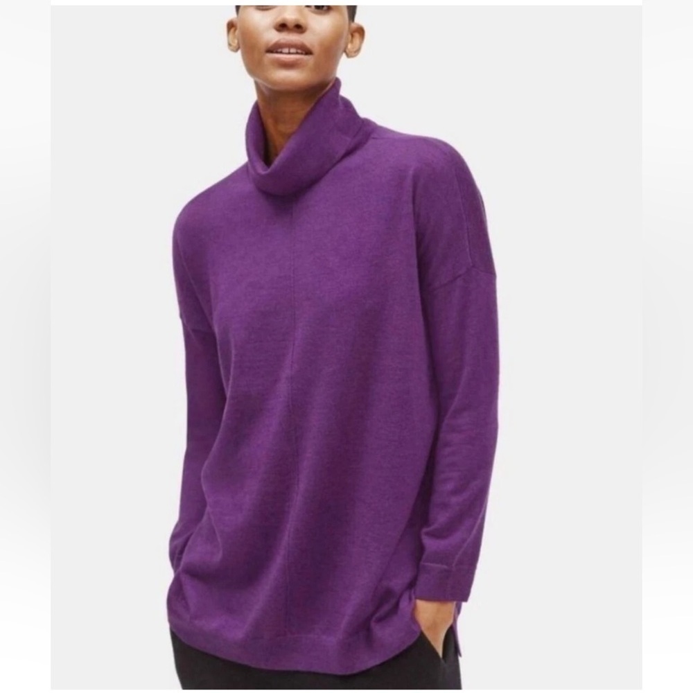 Eileen‎ Fisher Womens Merino Wool Turtleneck Box Sweater comfy oversized Size M